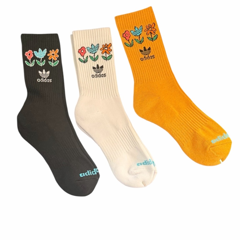Adidas Originals Floral Crew Socks 3 Pack Women’s M Yellow Black White - NEW - Picture 12 of 12
